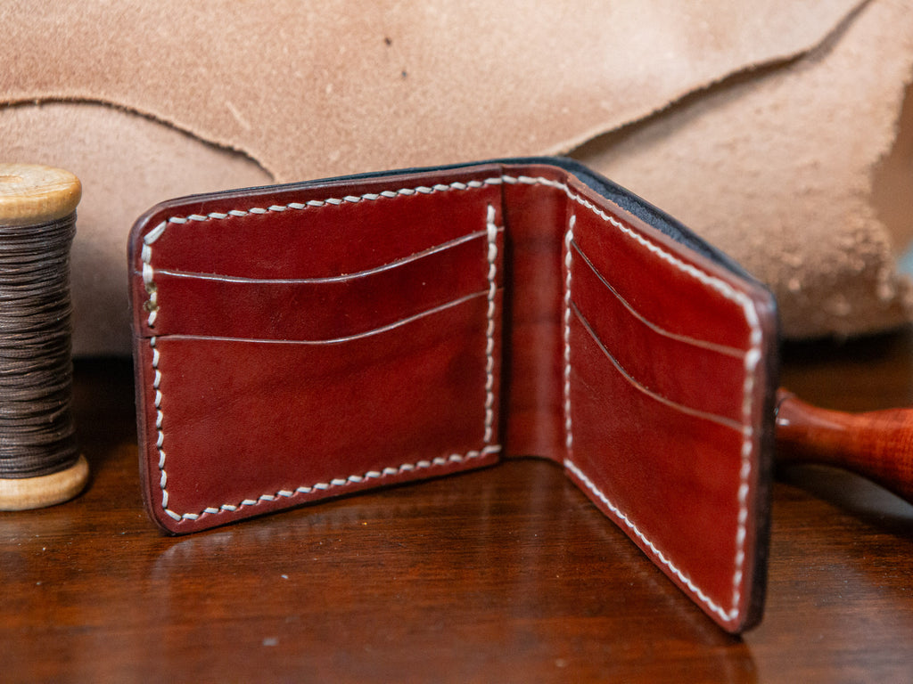 Black/Mahogany Hand Stitched Veg Tan Leather Bi fold Wallet
