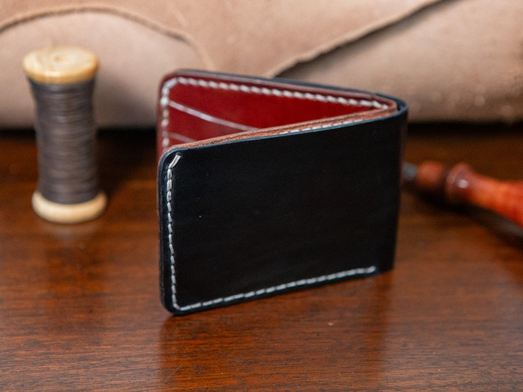 Black/Mahogany Hand Stitched Veg Tan Leather Bi fold Wallet